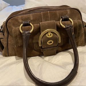 Vintage Coach brown suede bag w/gold hardware
